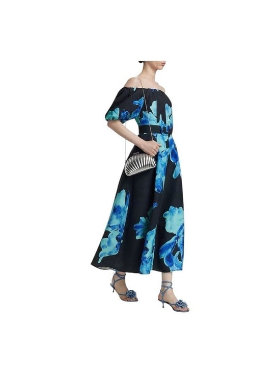 NICHOLAS Dresses & Skirts - Nicholas the Label Blue Santha Floral Off-the-Shoulder Midi Dress Size 6